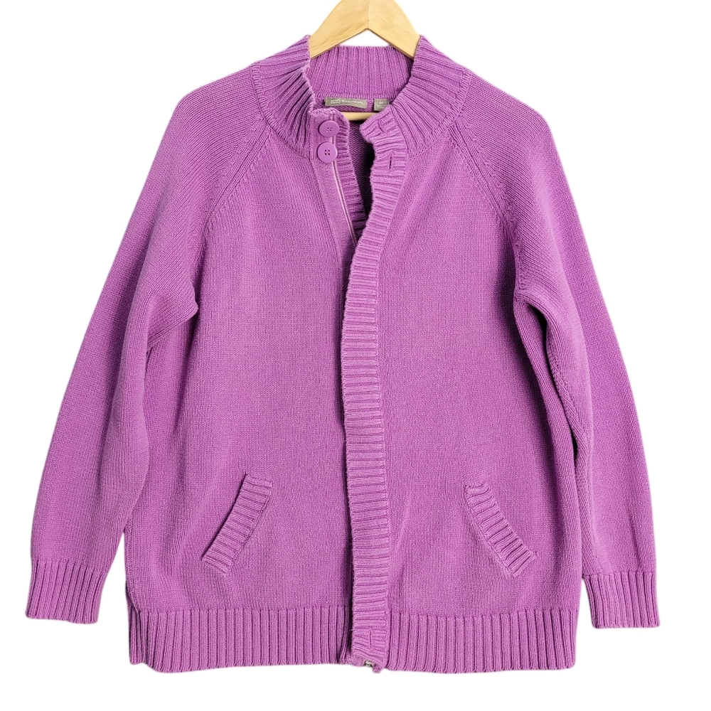 Croft & Barrow Cardigan Sweater Purple Zip Up Chunky Classic Plus Size Womens 1X